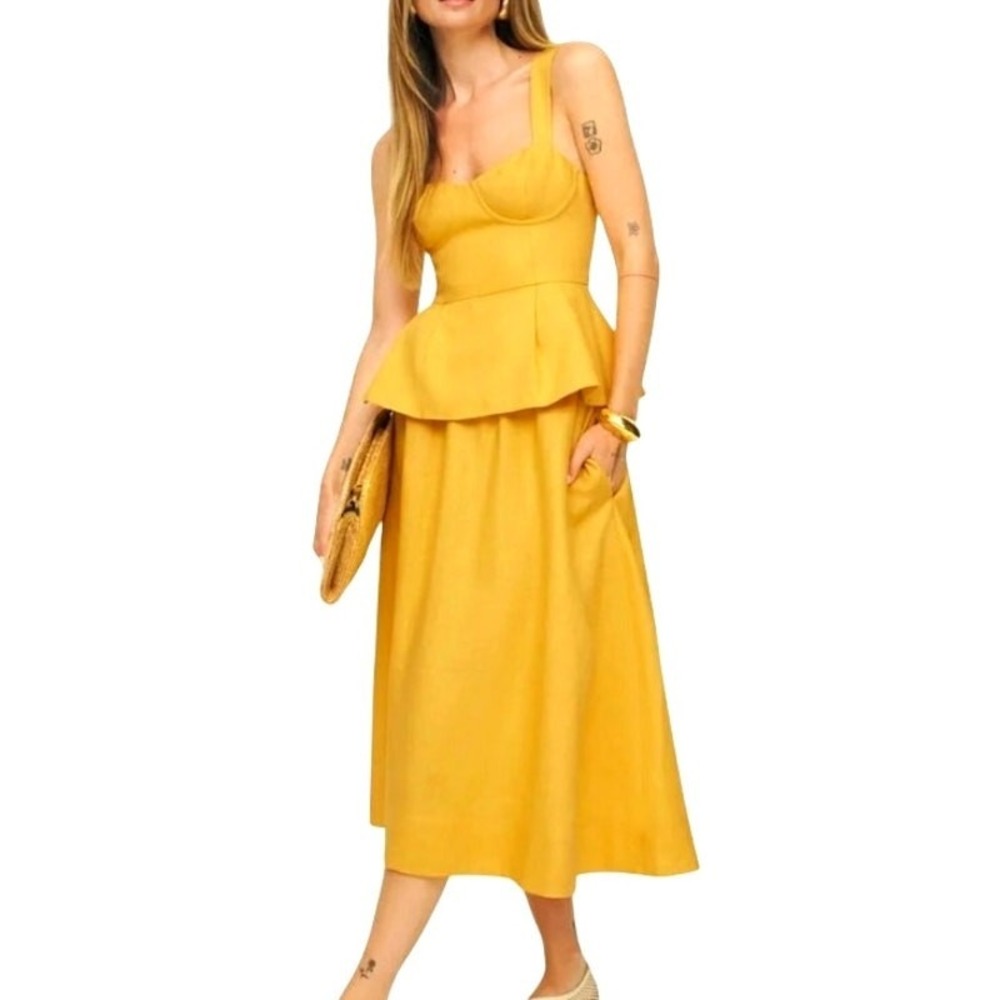 Reformation Misty 100% Linen Two Piece Set Mustard Yellow Coquette Cottagecore